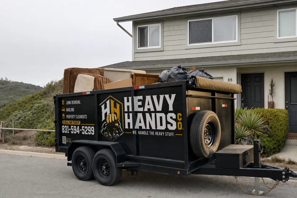 Heavy Hands Co. dump trailer loaded on a job in Marina, California