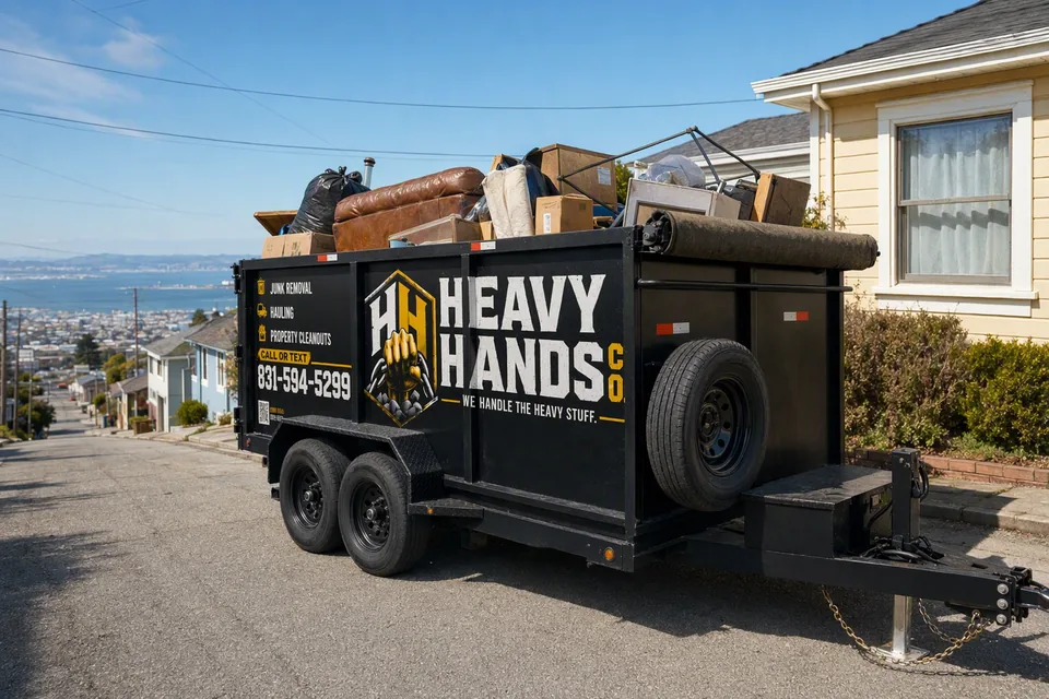 Heavy Hands Co. dump trailer loaded on a job in Seaside, California