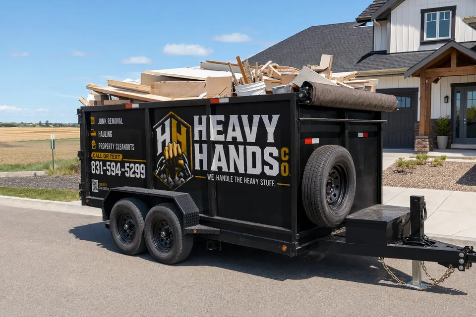 Heavy Hands Co. dump trailer loaded for Construction & Debris Removal in Gilroy, California