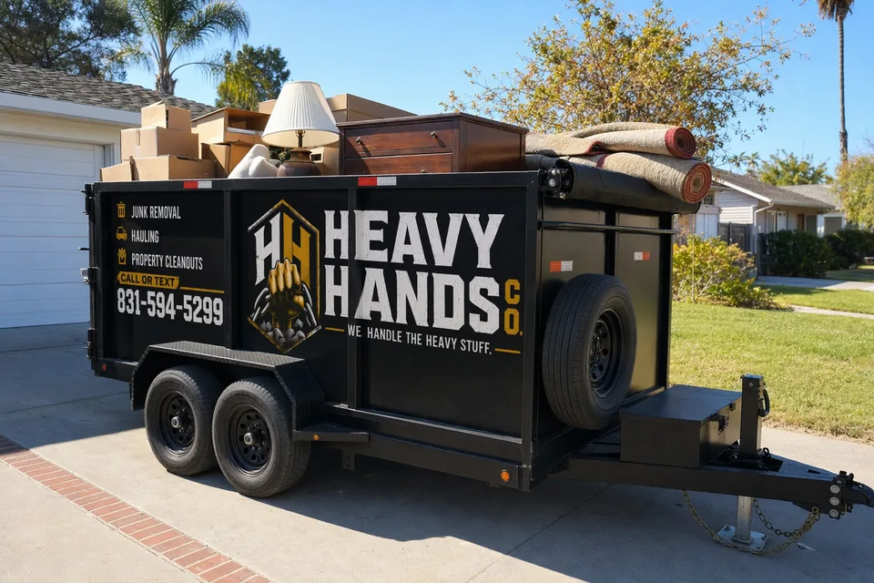 Heavy Hands Co. dump trailer loaded for Estate & Hoarding Cleanout